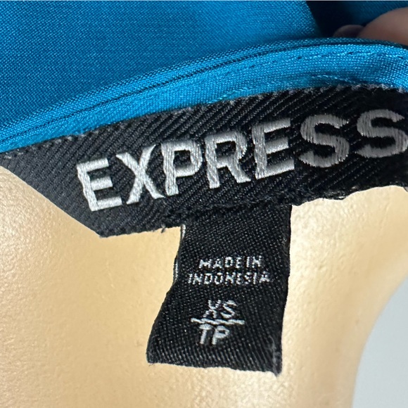 Express Zipper Front Peacock Blue Satin Short Cuff Sleeve Blouse Womens XS - Picture 5 of 8